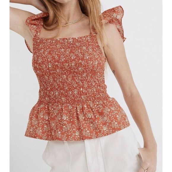 Madewell Lucie Smocked Peplum Top in Piazza Floral Size 2 - Picture 7 of 8